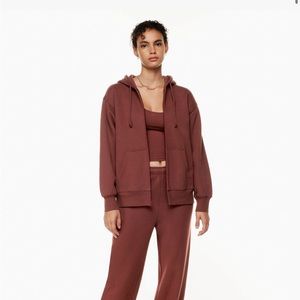 Aritzia Cozy Fleece Boyfriend Zip Hoodie - Dark Maroon Size 2